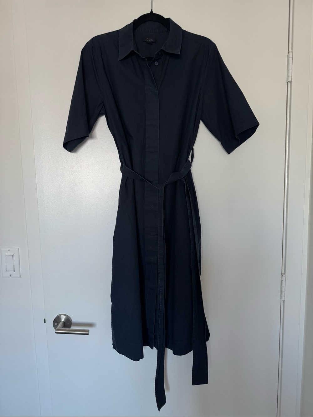 COS Navy Cotton Lyocell Belted Shirt Dress Size EU 36